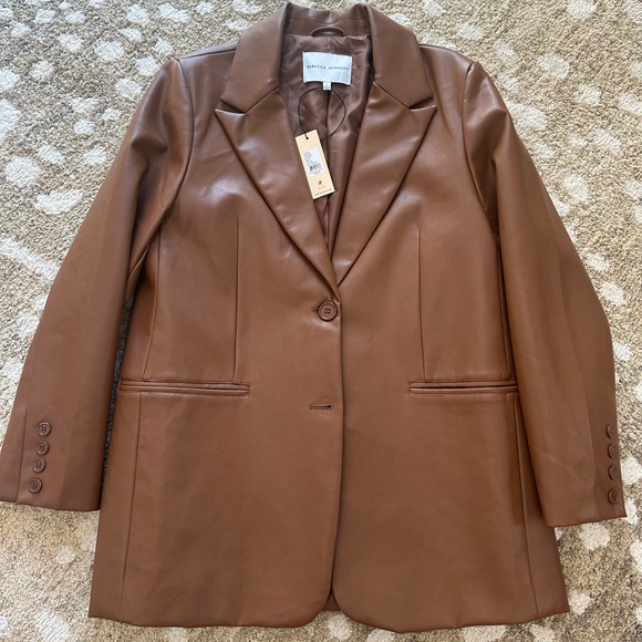 NWT Rebecca Minkoff Faux Lambskin blazer Cognac size large - Picture 3 of 3